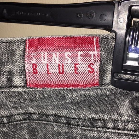 Sunset blues acid wash vintage black jeans size 11 tapered bottoms​​​ - Picture 6 of 8